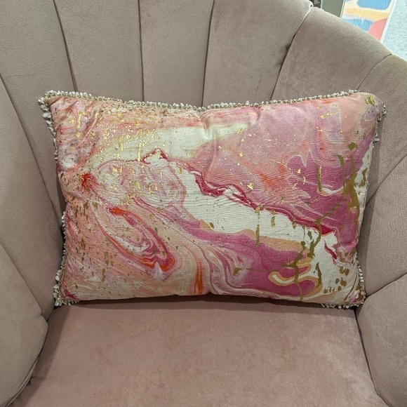 Anthropologie Pink Marbled Cosima Silk Pillow, 14" x 20" - Picture 2 of 11